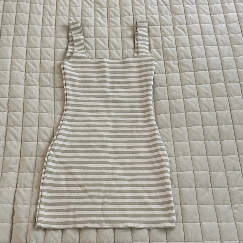 Zara Beige and White Striped Dress